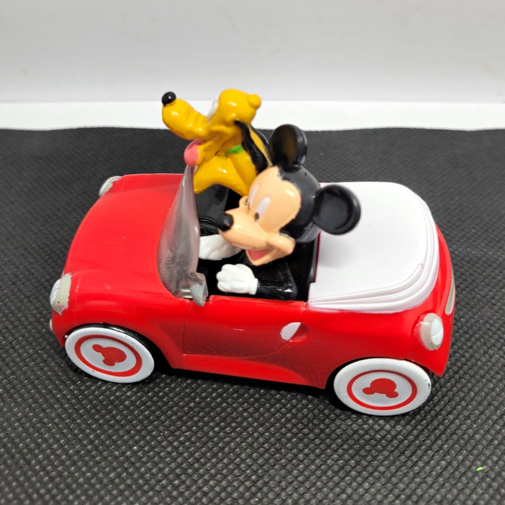 Disney Mickey Mouse & Pluto Plastic Toy Car Red White Mickey Mouse & Friends